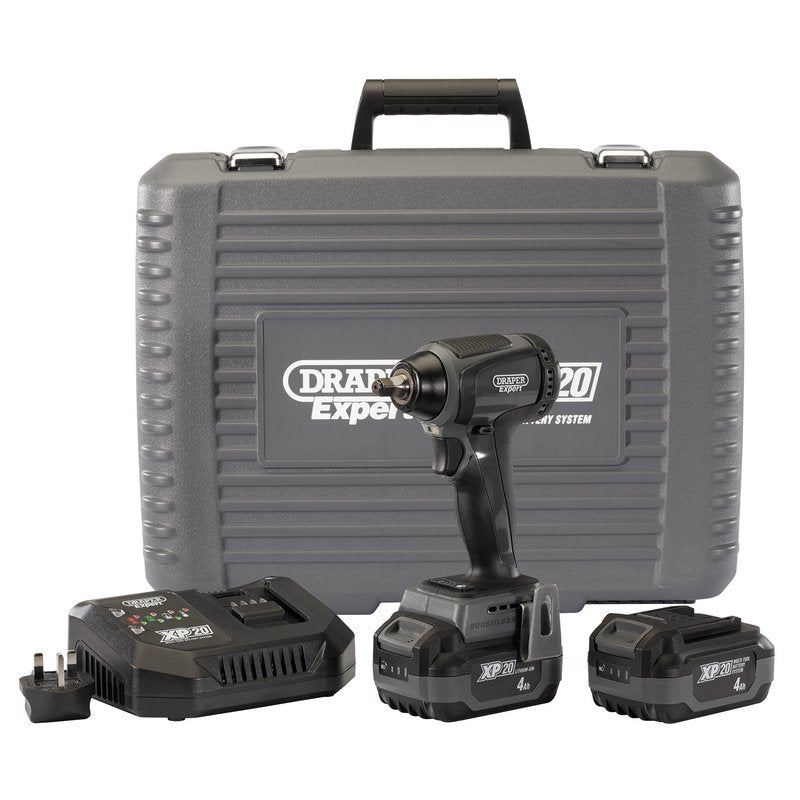 Draper XP20 20V Brushless Impact Wrench, 3/8", 250Nm, 2 x 4.0Ah Batteries and Fast Charger DRA-98963