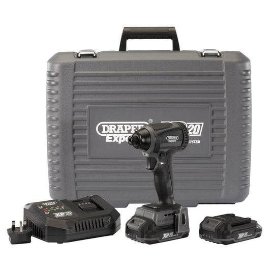 Draper XP20 20V Brushless Impact Driver, 1/4" Hex., 200Nm, 2 x 2.0Ah Batteries and Fast Charger DRA-98964