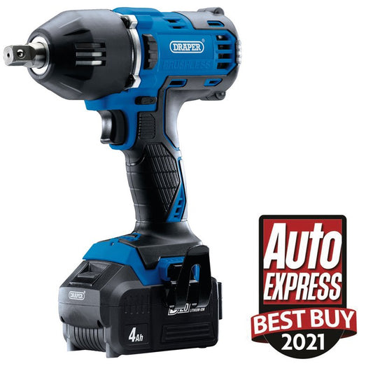 Draper D20 20V Brushless Mid-Torque Impact Wrench, 1/2", 400Nm, 2 x 4.0Ah Batteries, 1 x Charger DRA-99251