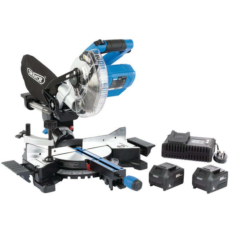 Draper D20 20V Brushless 185mm Sliding Compound Mitre Saw Kit (+2 x 5Ah Batteries and Charger) DRA-99632