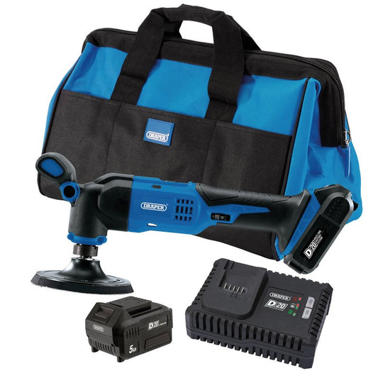 Draper D20 20V Dual Action Polisher, 125mm, 2 x 5.0Ah Battery, 1 x Fast Charger DRA-99731