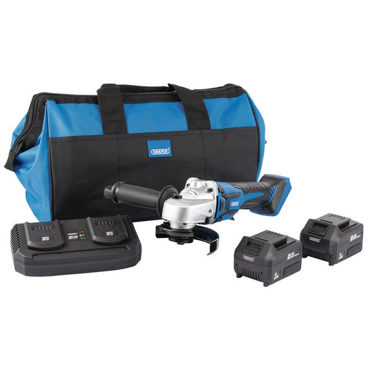 Draper D20 20V Brushless Grinder, 115mm, 2 x 3.0Ah Batteries, 1 x Twin Charger, 1 x Bag DRA-99734