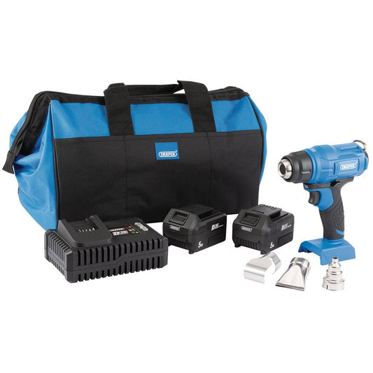 Draper D20 20V Heat Gun, 2 x 5.0Ah Batteries, 1 x Fast Charger, 1 x Bag DRA-99737