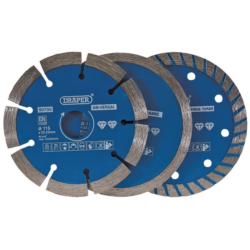Draper Diamond Blade Set, 115mm (3 Piece) DRA-99795