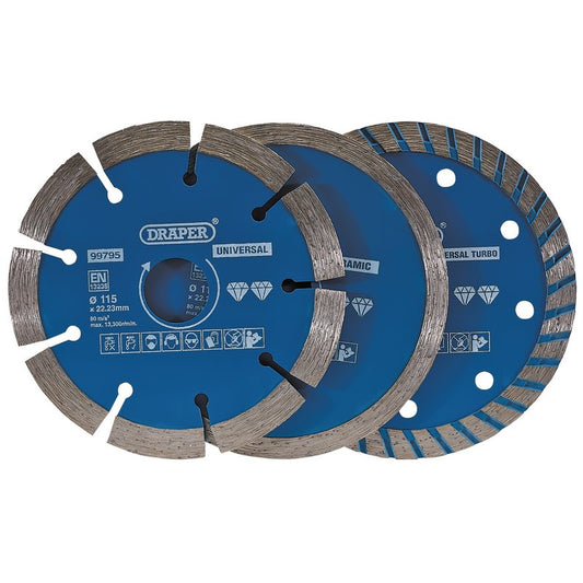 Draper Diamond Blade Set, 115mm (3 Piece) DRA-99795
