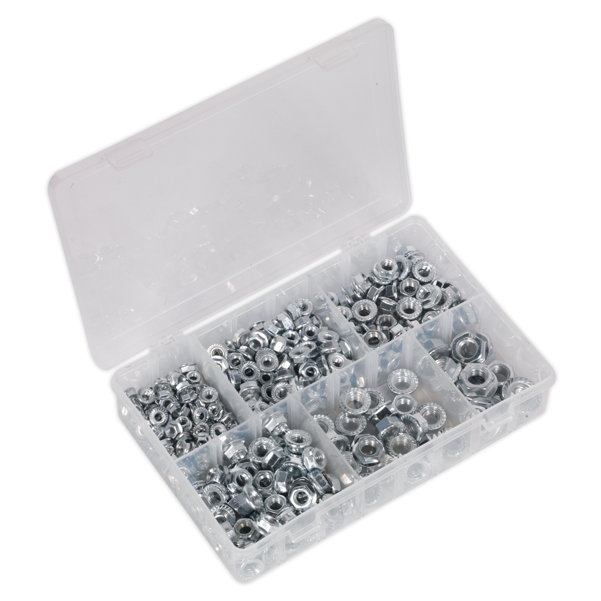 Sealey 390pc Serrated Flange Nut Assortment DIN 6293 - M5-M12 AB031FN