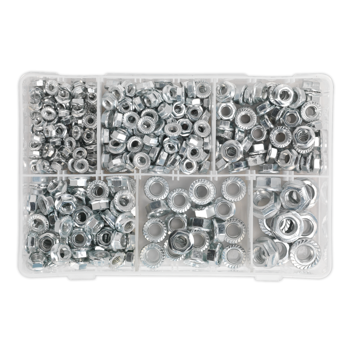 Sealey 390pc Serrated Flange Nut Assortment DIN 6293 - M5-M12 AB031FN