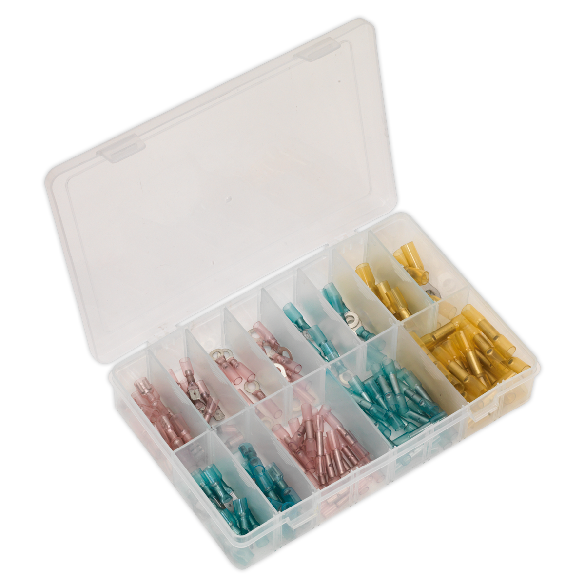 Sealey 142pc Adhesive Lined Heat Shrink Terminal Assortment - Blue, Red, Yellow AB037HT