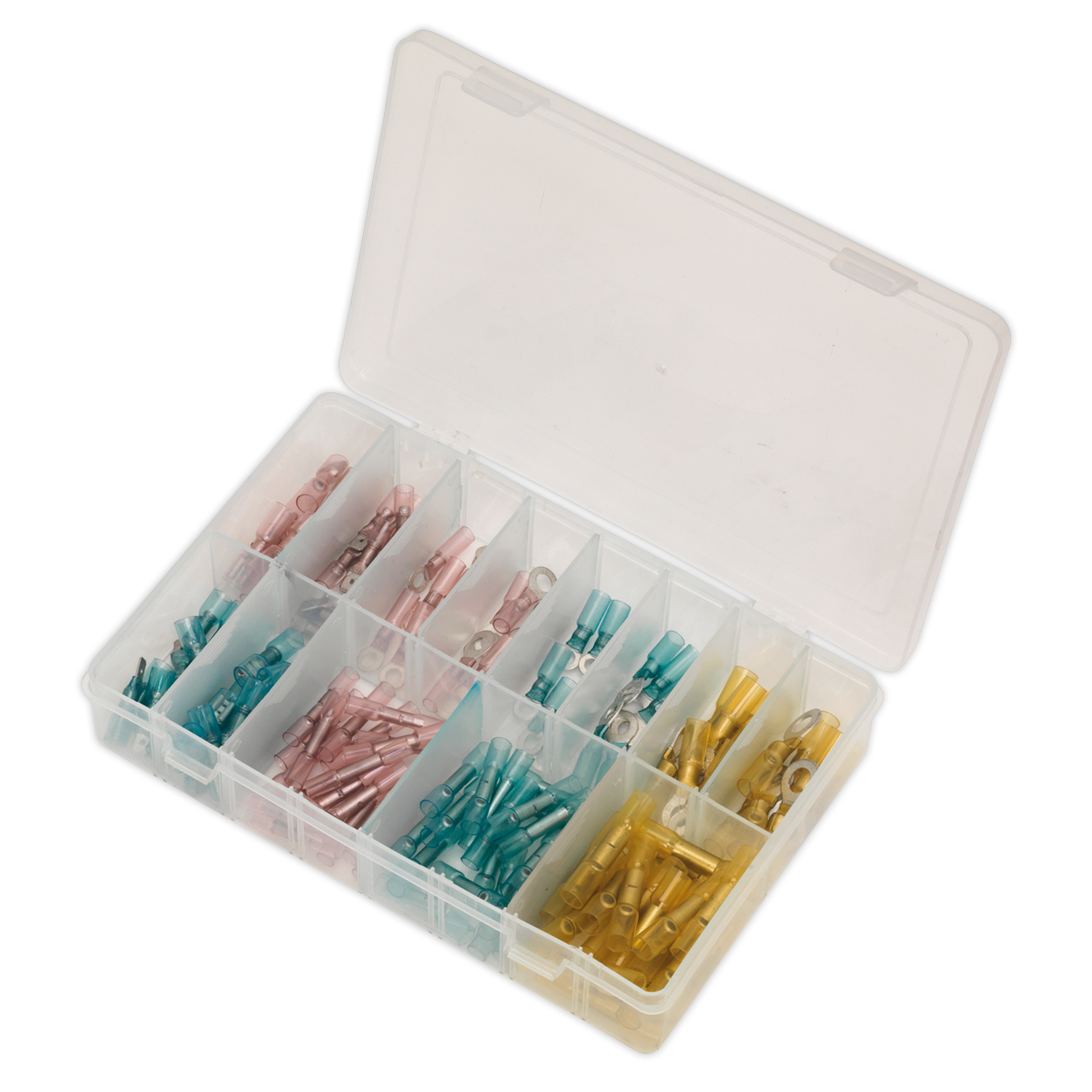 Sealey 142pc Adhesive Lined Heat Shrink Terminal Assortment - Blue, Red, Yellow AB037HT