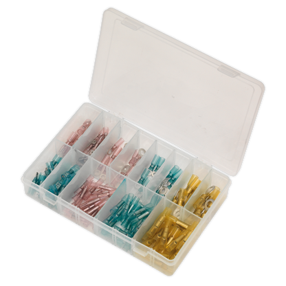 Sealey 142pc Adhesive Lined Heat Shrink Terminal Assortment - Blue, Red, Yellow AB037HT