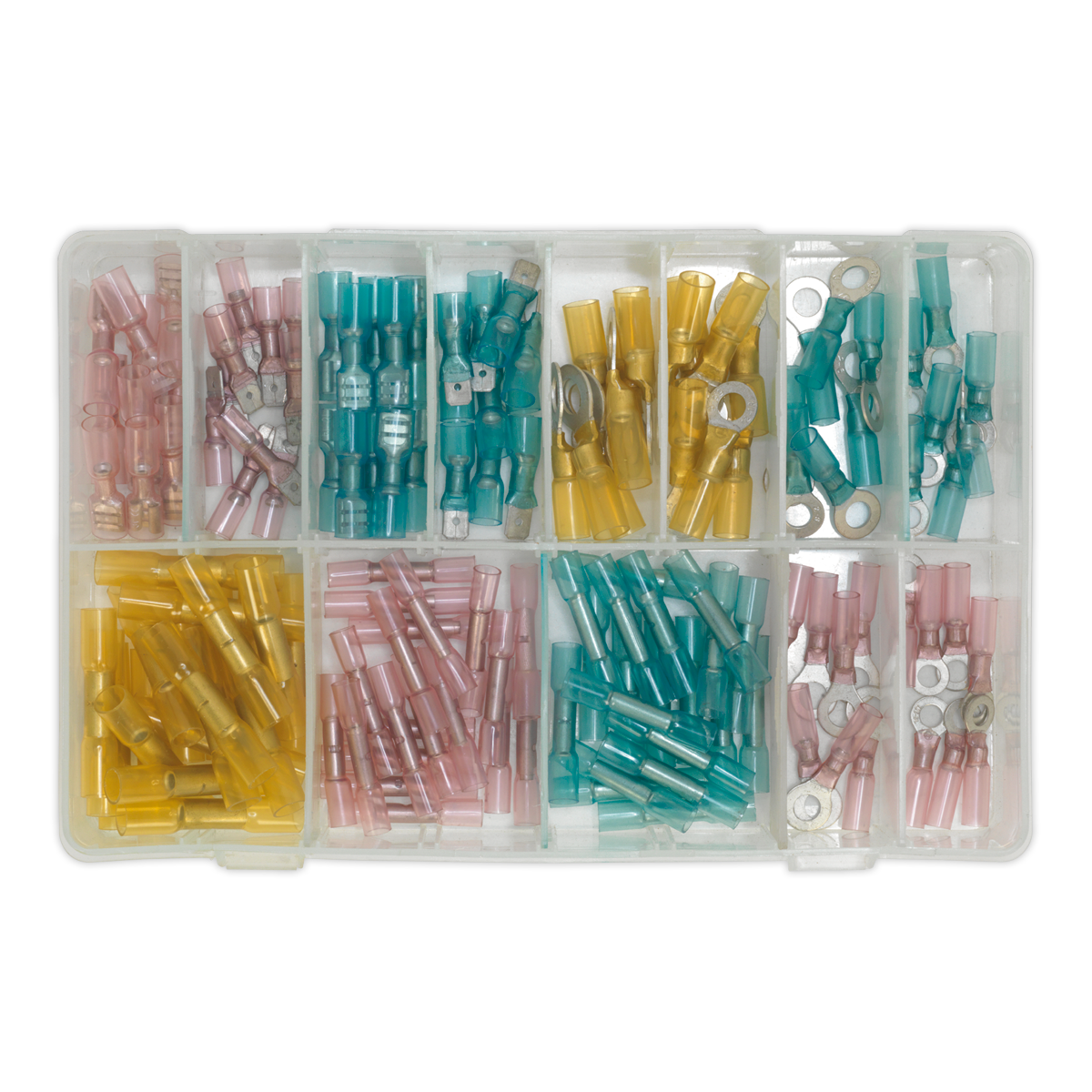 Sealey 142pc Adhesive Lined Heat Shrink Terminal Assortment - Blue, Red, Yellow AB037HT