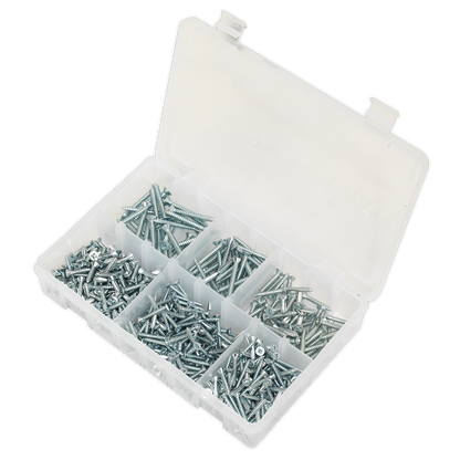 Sealey 510pc Zinc Plated Self Tapping Countersunk Pozi Screw Assortment - DIN 7982 AB062STCS