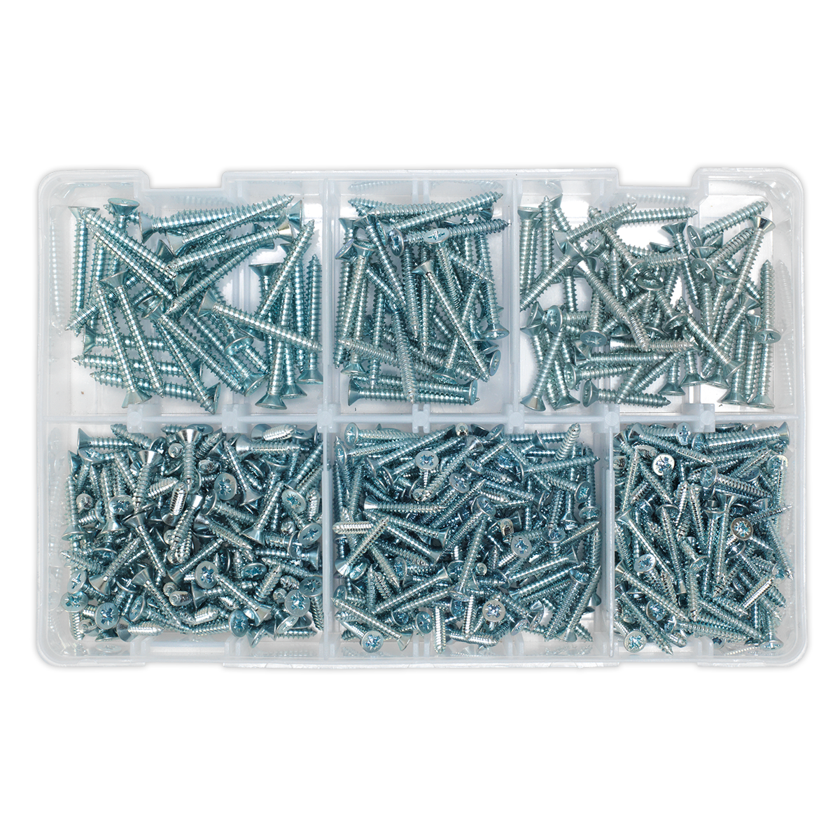 Sealey 510pc Zinc Plated Self Tapping Countersunk Pozi Screw Assortment - DIN 7982 AB062STCS