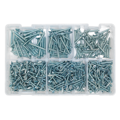 Sealey 510pc Zinc Plated Self Tapping Countersunk Pozi Screw Assortment - DIN 7982 AB062STCS