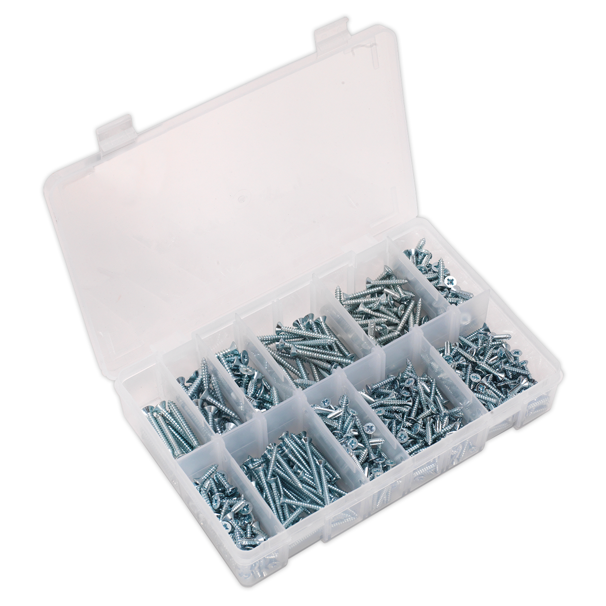Sealey 600pc Zinc Plated Self Tapping Countersunk Pozi Screw Assortment AB065STCP
