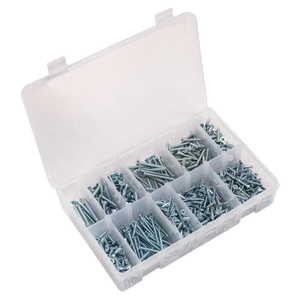 Sealey 600pc Zinc Plated Self Tapping Countersunk Pozi Screw Assortment AB065STCP