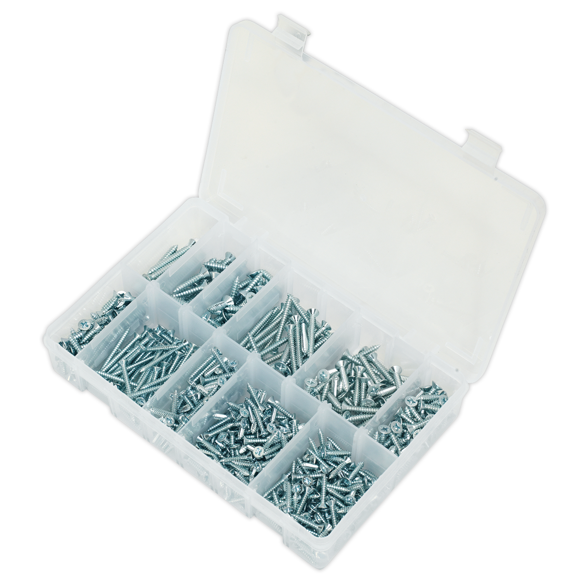 Sealey 600pc Zinc Plated Self Tapping Countersunk Pozi Screw Assortment AB065STCP