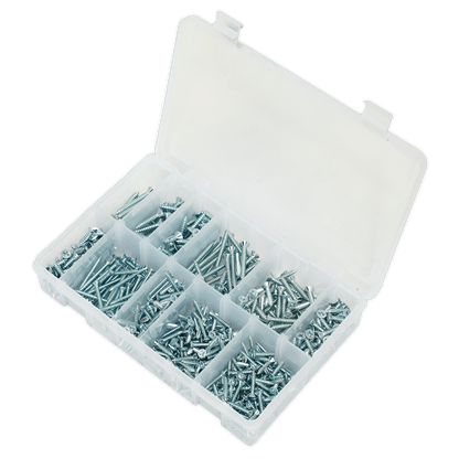 Sealey 600pc Zinc Plated Self Tapping Countersunk Pozi Screw Assortment AB065STCP