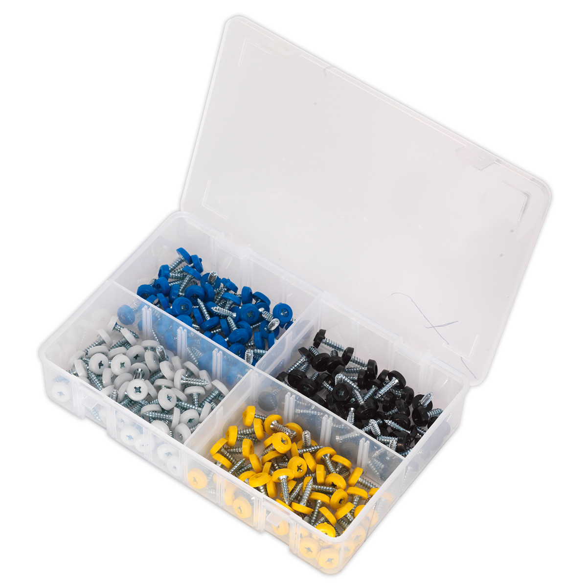 Sealey 200pc Numberplate Screw Assortment Plastic Enclosed Head AB076NP