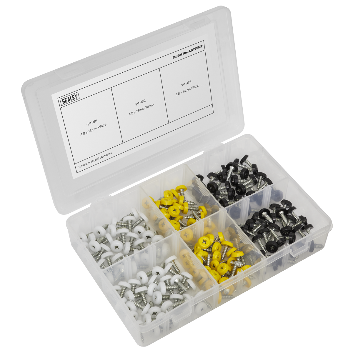 Sealey 195pc Numberplate Screw Assortment - Plastic Enclosed Head AB195NP