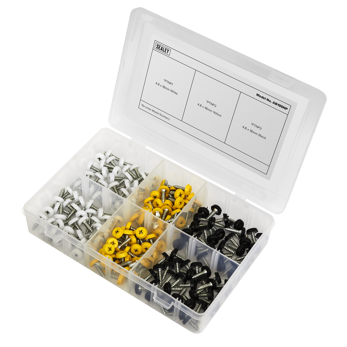 Sealey 195pc Numberplate Screw Assortment - Plastic Enclosed Head AB195NP