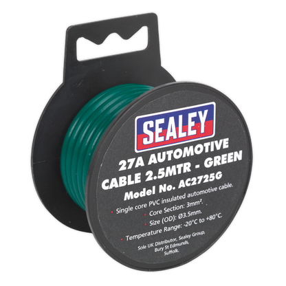 Sealey 2.5m 27A Thick Wall Automotive Cable - Green AC2725G