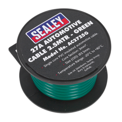 Sealey 2.5m 27A Thick Wall Automotive Cable - Green AC2725G