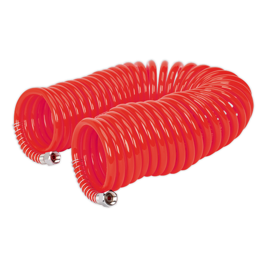 Sealey 10m x Ø6mm PU Coiled Air Hose with 1/4"BSP Unions AH10C/6