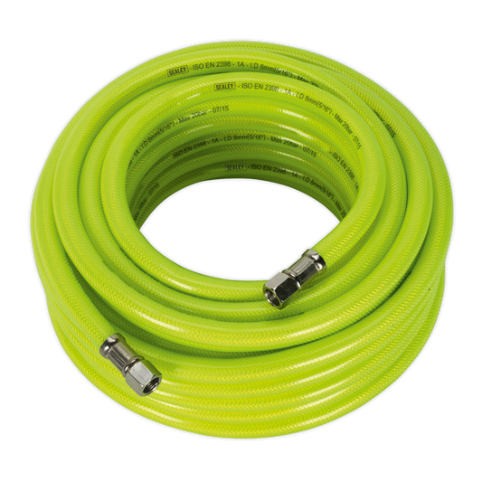 Sealey 15m x Ø8mm High-Visibility Air Hose with 1/4"BSP Unions AHFC15