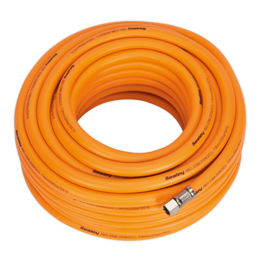Sealey 20m x Ø8mm High-Visibility Hybrid Air Hose with 1/4"BSP Unions AHHC20