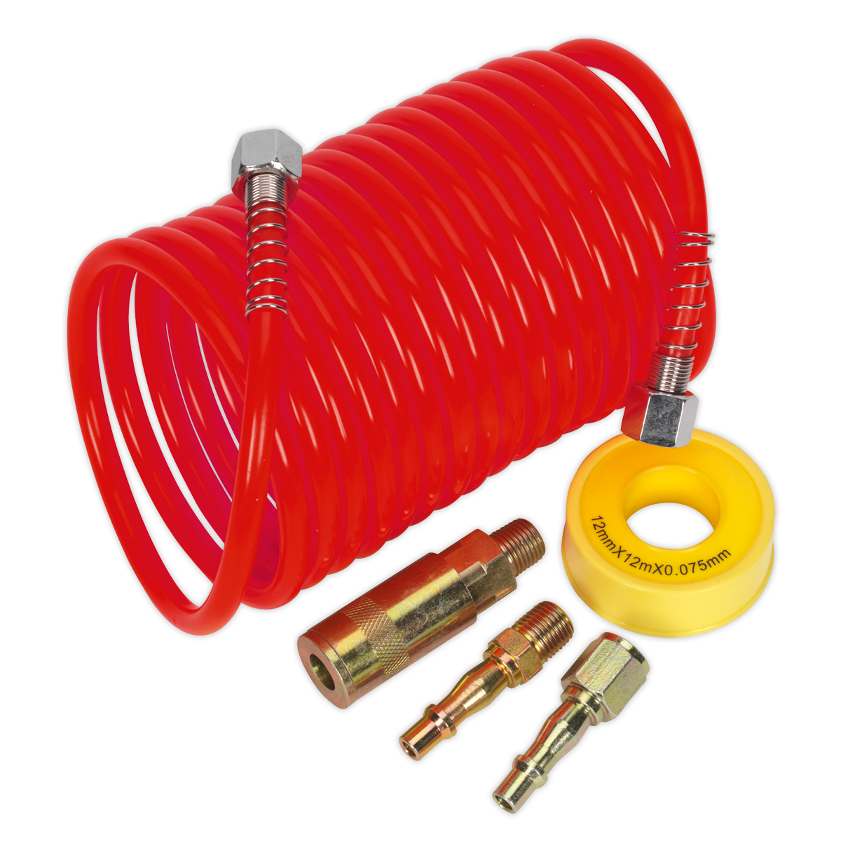 Sealey 5m x Ø5mm PU Coiled Air Hose Kit with Coupling Kit AHK03