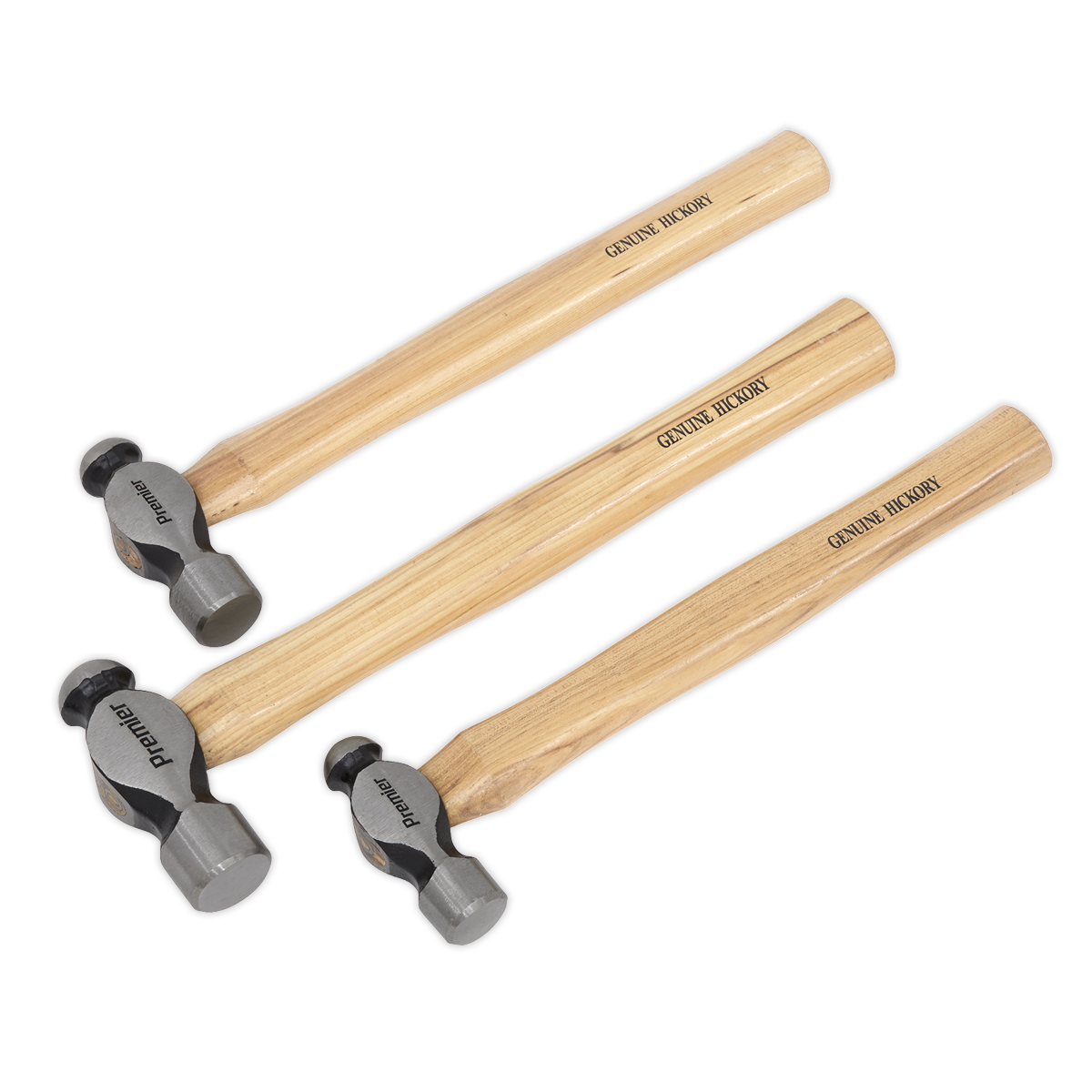 Sealey 3pc Ball Pein Hammer Set with Hickory Shafts AK203