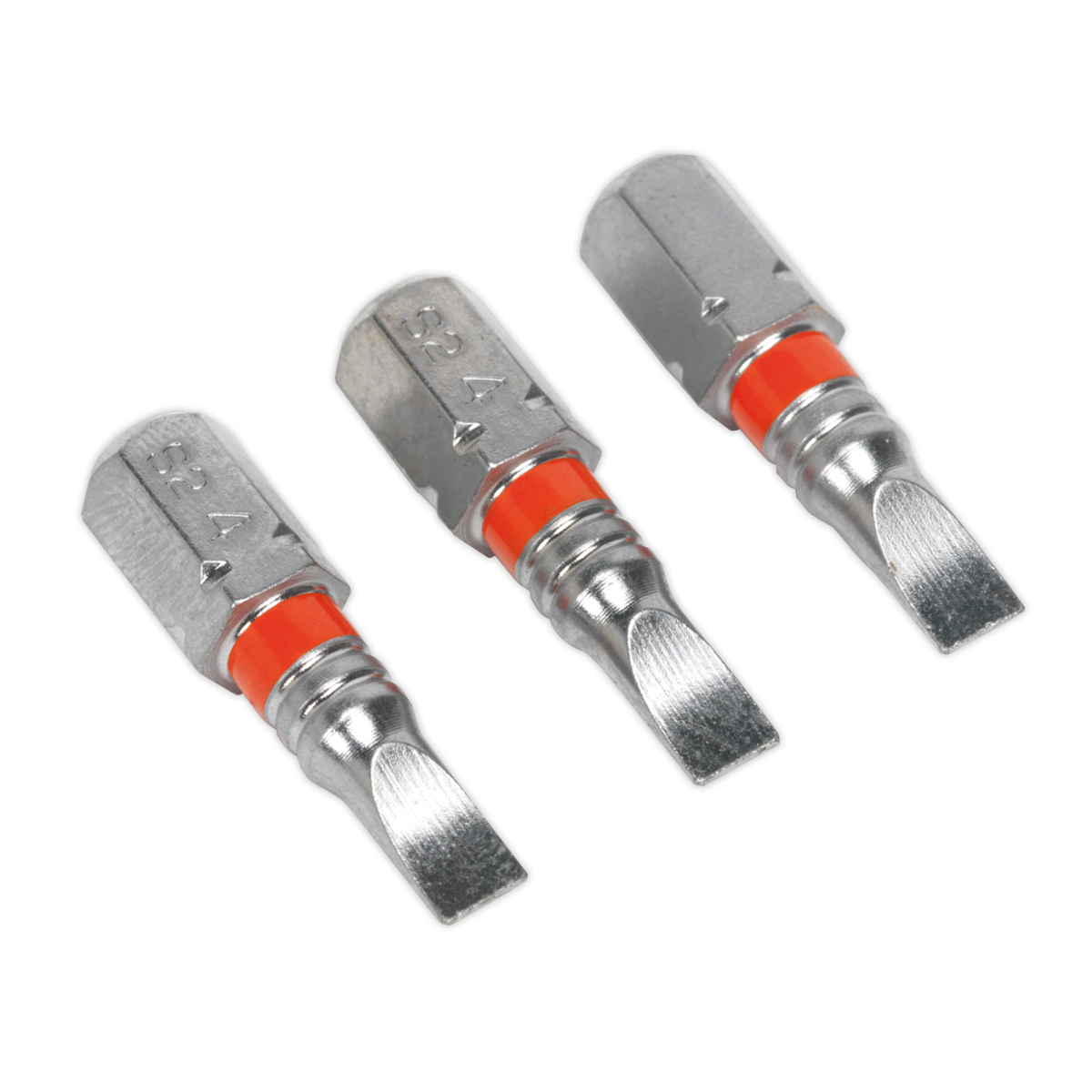Sealey 25mm Slotted 4mm Colour-Coded S2 Power Tool Bit - Pack of 3 AK210507