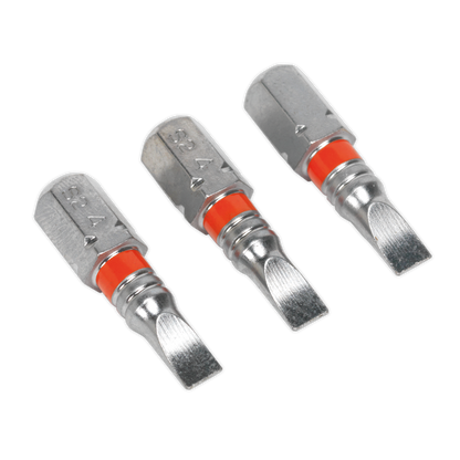Sealey 25mm Slotted 4mm Colour-Coded S2 Power Tool Bit - Pack of 3 AK210507