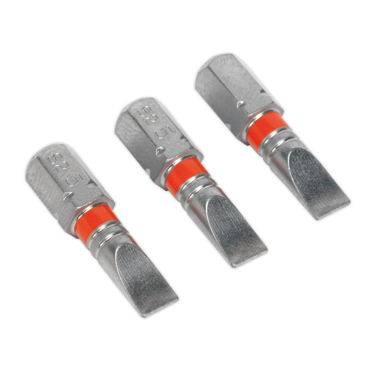 Sealey 25mm Slotted 5mm Colour-Coded S2 Power Tool Bit - Pack of 3 AK210508