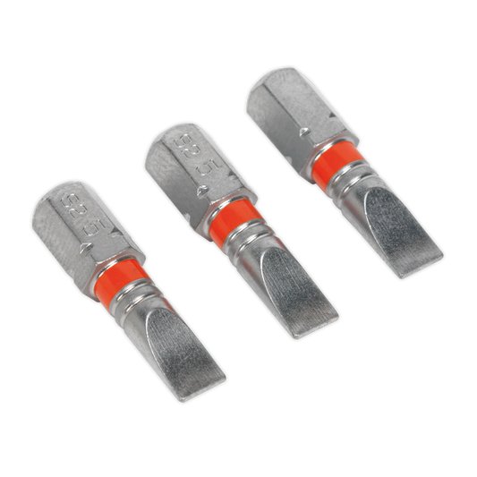 Sealey 25mm Slotted 5mm Colour-Coded S2 Power Tool Bit - Pack of 3 AK210508