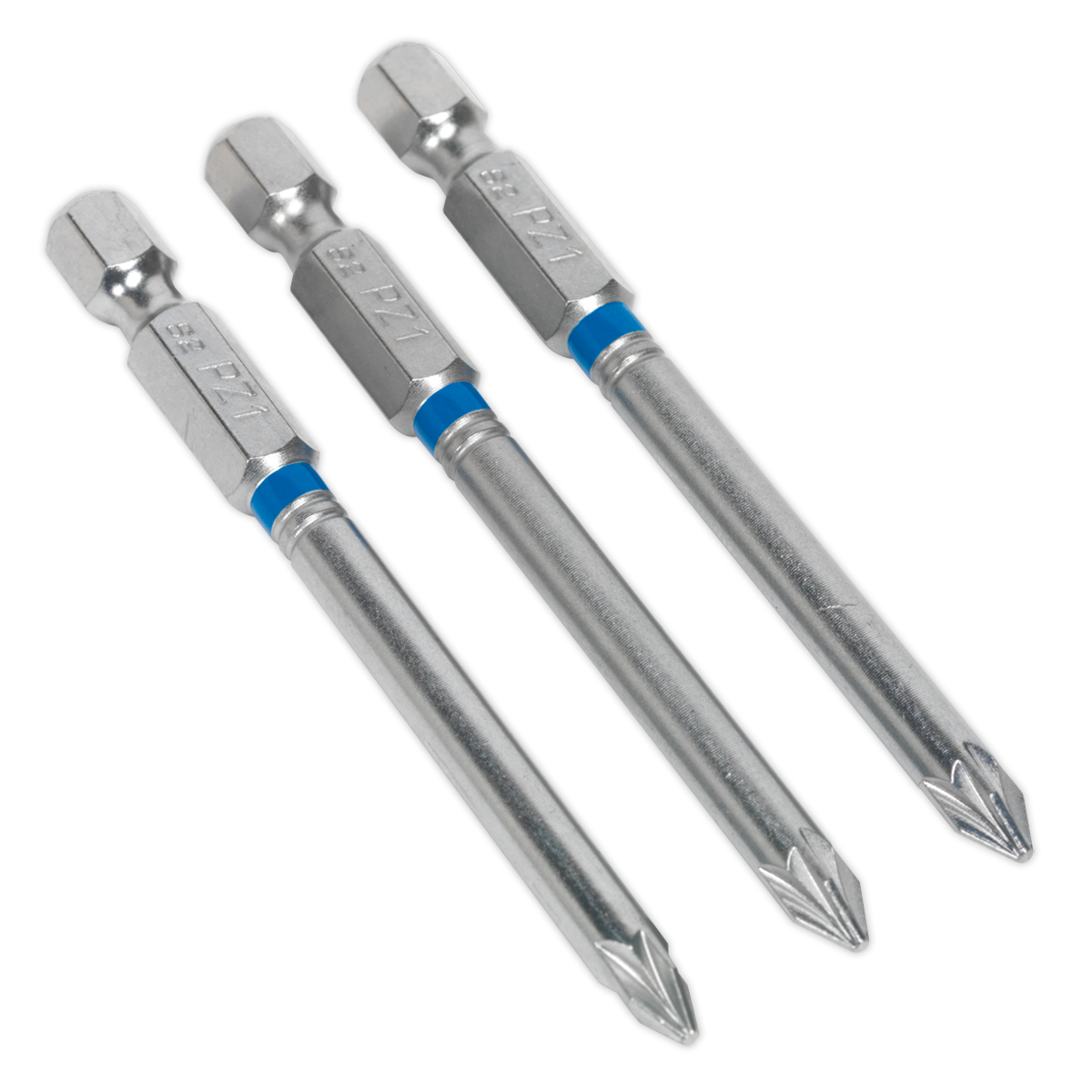 Sealey 75mm Pozi #1 Colour-Coded S2 Power Tool Bit - Pack of 3 AK210513