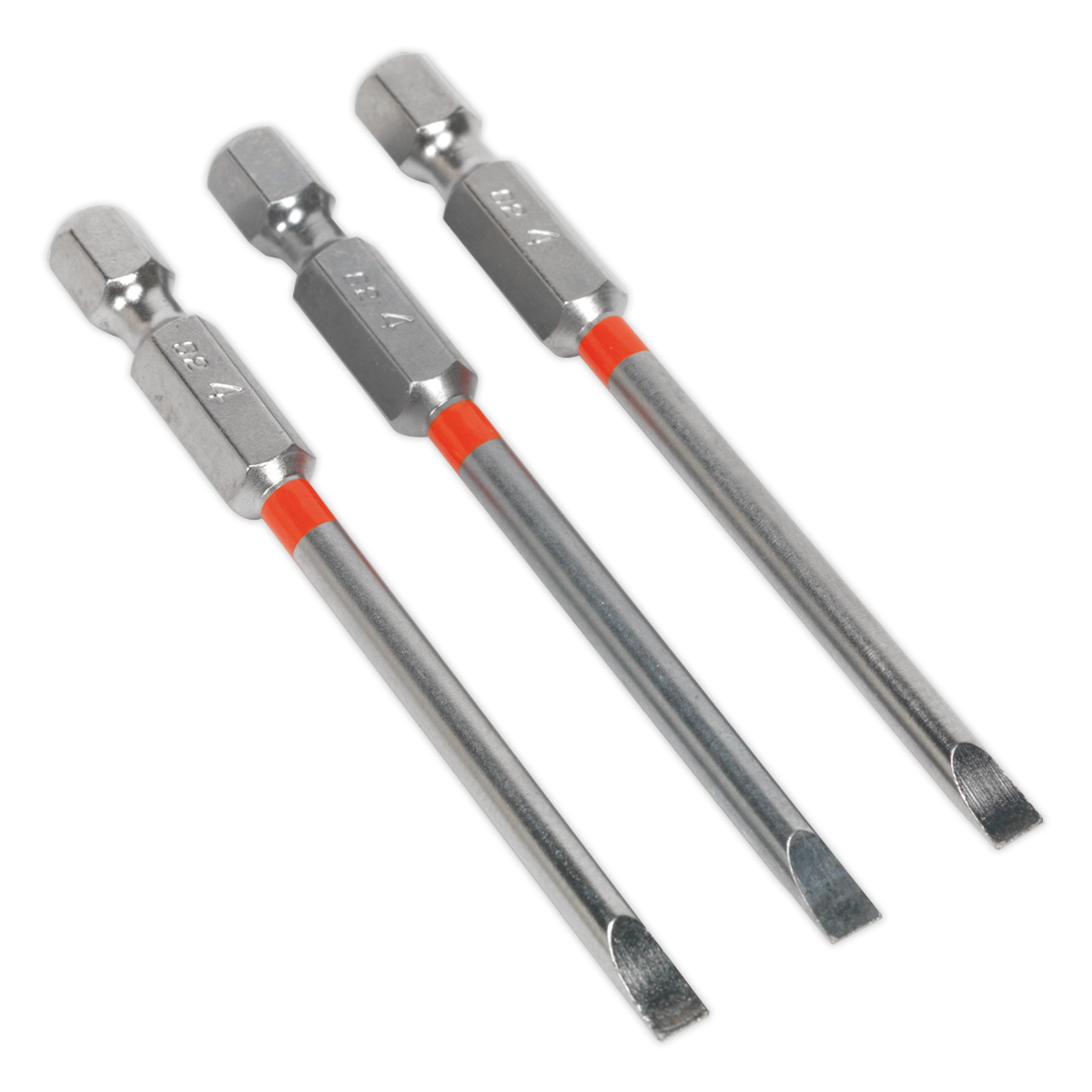 Sealey 75mm Slotted 4mm Colour-Coded S2 Power Tool Bit - Pack of 3 AK210516