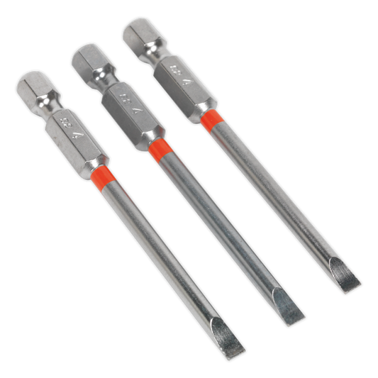 Sealey 75mm Slotted 4mm Colour-Coded S2 Power Tool Bit - Pack of 3 AK210516