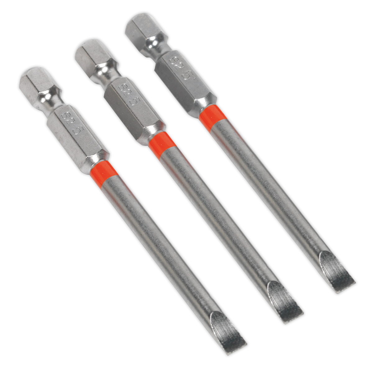 Sealey 75mm Slotted 5mm Colour-Coded S2 Power Tool Bit - Pack of 3 AK210517