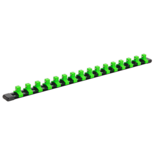 Sealey 3/8"Sq Drive Socket Retaining Rail with 16 Clips - Hi-Vis Green AK27053HV