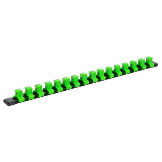 Sealey 1/2"Sq Drive Socket Retaining Rail with 16 Clips - Hi-Vis Green AK27054HV