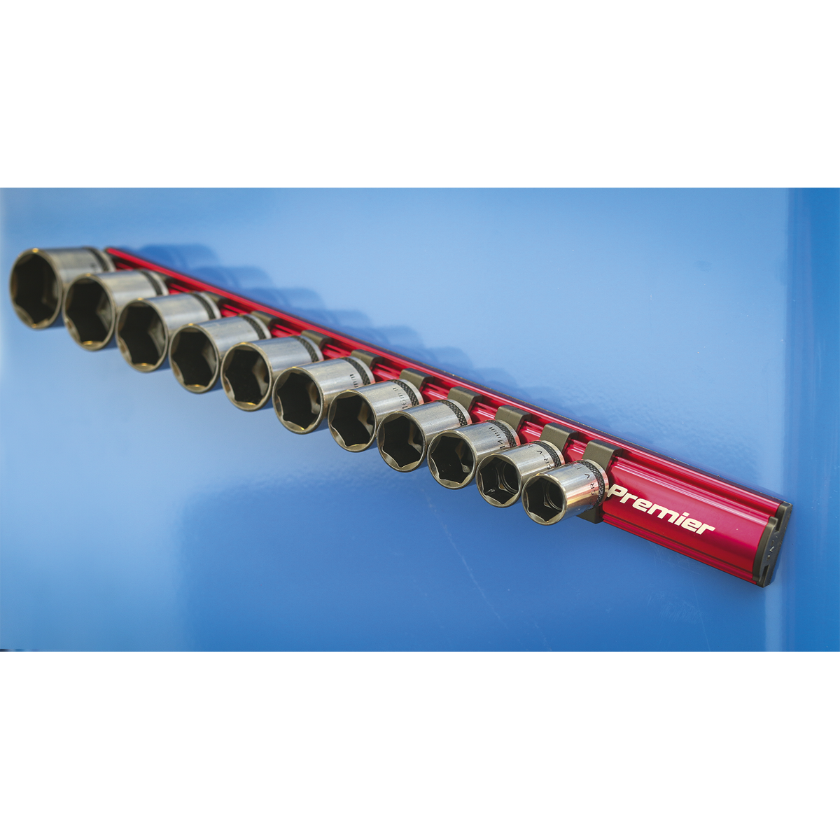 Sealey 3/8"Sq Drive Magnetic Socket Retaining Rail with 12 Clips AK27083