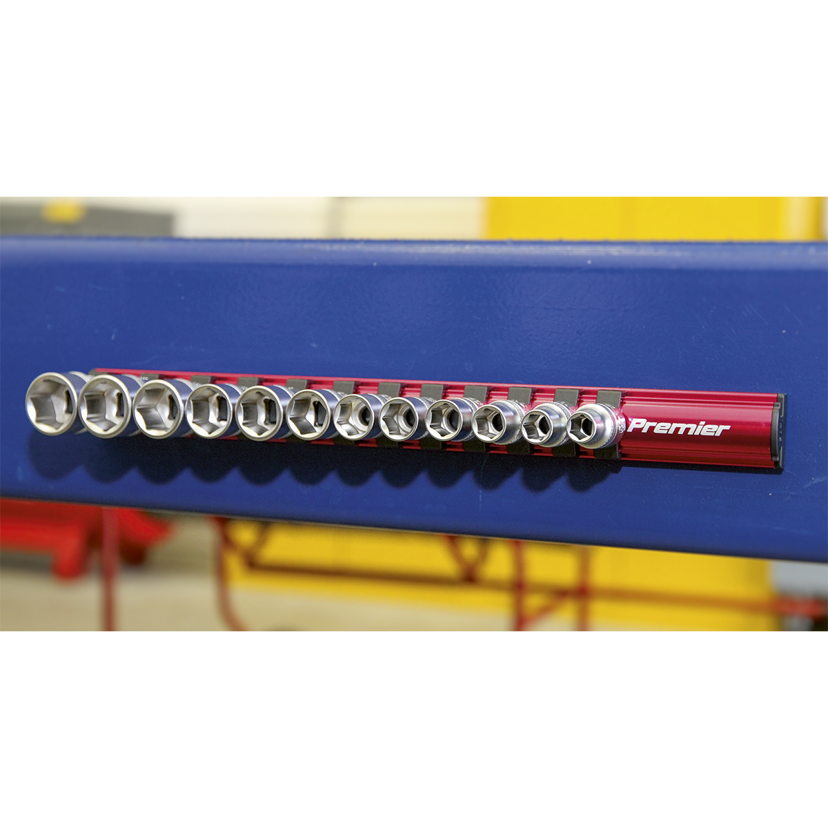 Sealey 3/8"Sq Drive Magnetic Socket Retaining Rail with 12 Clips AK27083