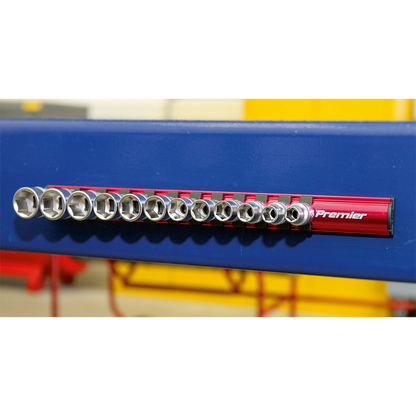 Sealey 3/8"Sq Drive Magnetic Socket Retaining Rail with 12 Clips AK27083