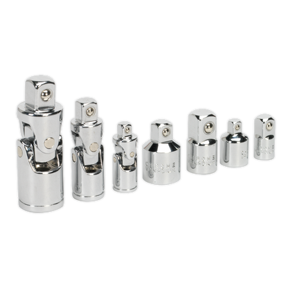 Sealey 7pc 1/4", 3/8" & 1/2"Sq Drive Universal Joint & Socket Adaptor Set AK2737
