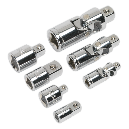 Sealey 7pc 1/4", 3/8" & 1/2"Sq Drive Universal Joint & Socket Adaptor Set AK2737