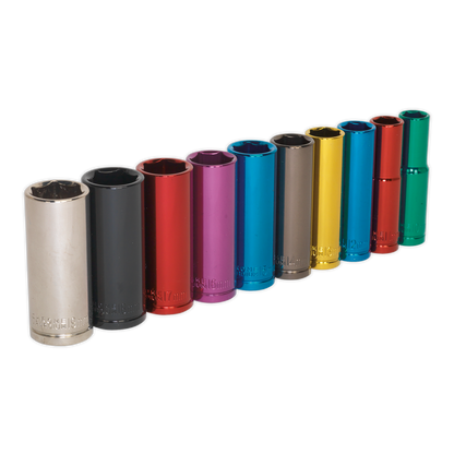 Sealey 10pc 3/8"Sq Drive Deep Multi-Coloured Socket Set AK285D