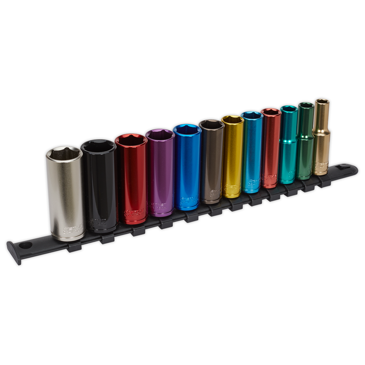 Sealey 12pc 3/8"Sq Drive Deep Multi-Coloured Socket Set AK2873D