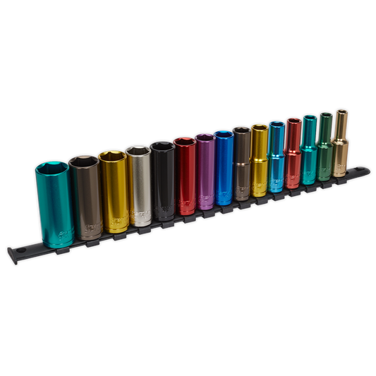 Sealey 15pc 1/2"Sq Drive Deep Multi-Coloured Socket Set AK2874D